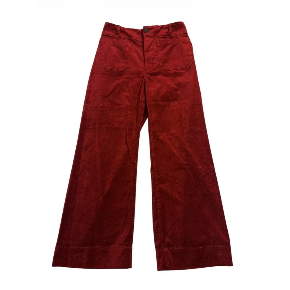MAEVE NWT The Colette Velvet Crop Wide-Leg Pants Women Size 27 Red Anthropologie - Picture 3 of 8